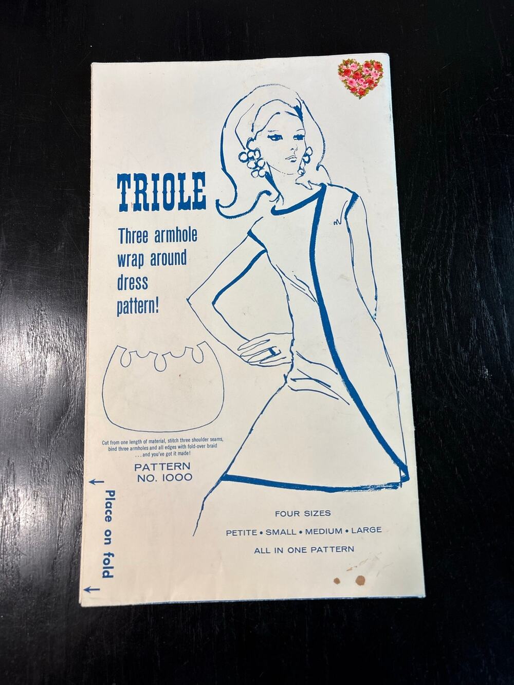 Vintage Sewing Pattern 1960s- 3 armhole mini Wrap Dress- 4 sizes S, M, L uncut